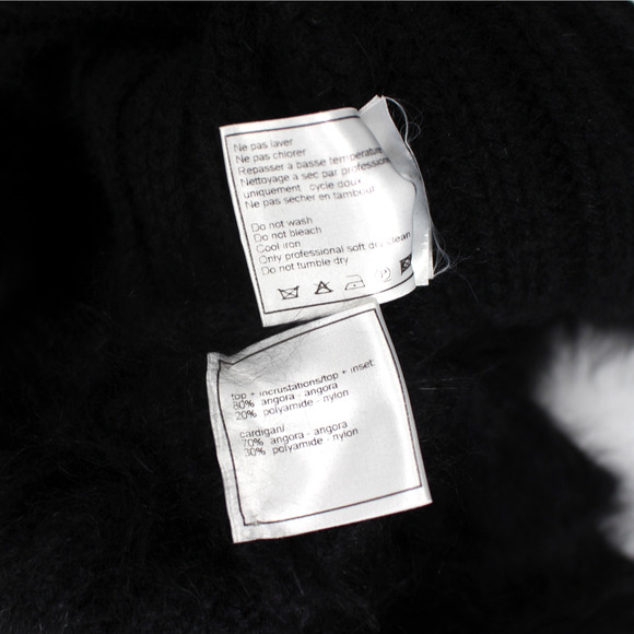 Chanel Angora Tank Cardigan Set CC Black Wool Ribbed Swater Knit 2 Pc Set Sz 40 - Picture 11 of 11